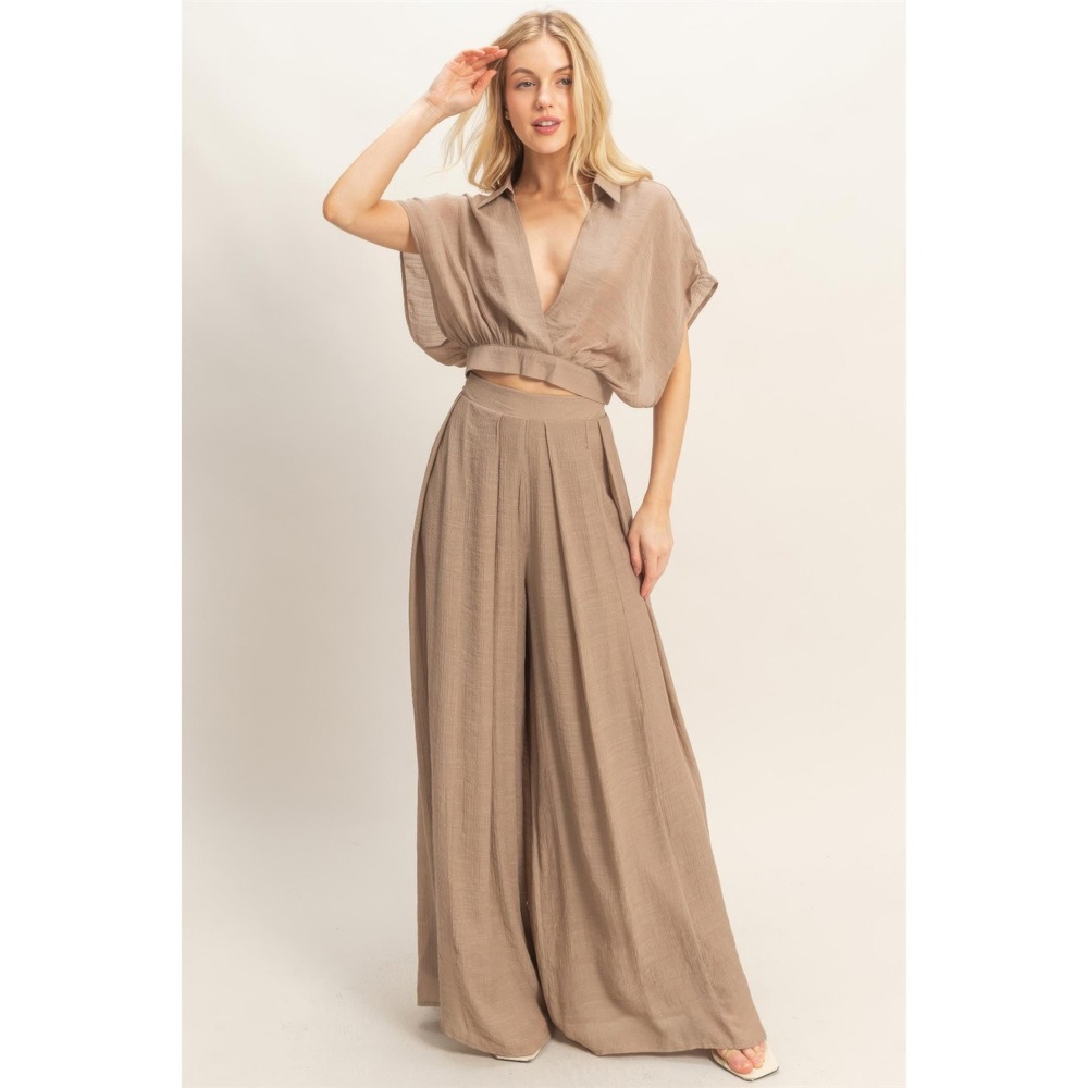 Crop Top and Wide Leg Pants Set, NWT Brown Size Medium